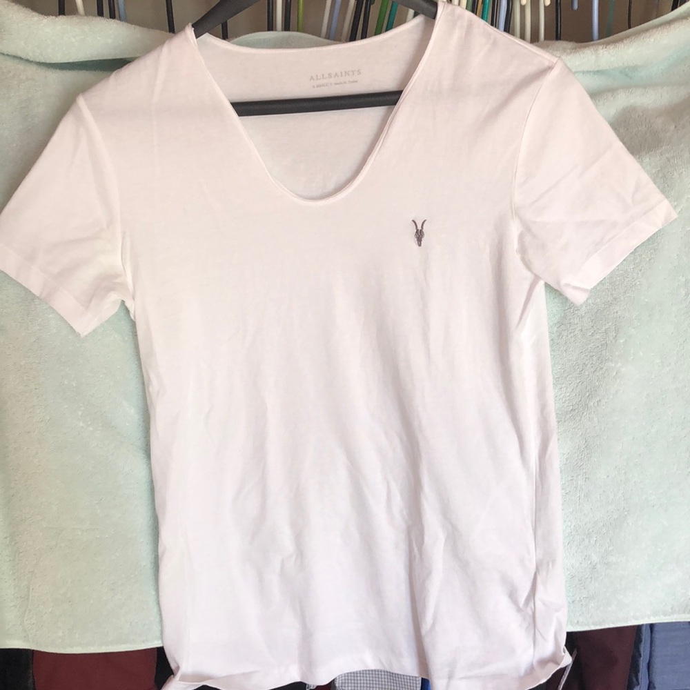 All saints white deep U-neck tee